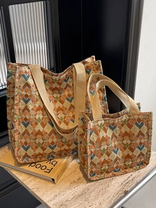Bohemian geometric jacquard tote bag set with large capacity and woven shoulder straps
