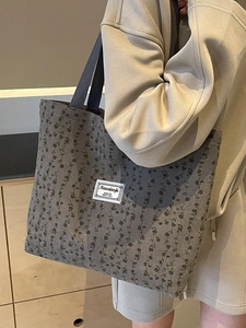 Sac Fourre-tout en Velours Côtelé Floral Vintage pour Femmes Grande Capacité Sac à Bandoulière Frais Petit Sac à Main à Fleurs