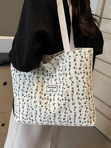 Sac fourre-tout élégant en toile florale pour femmes avec imprimé vintage et larges anses