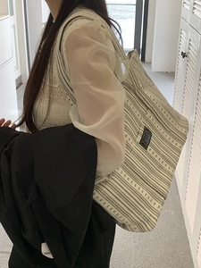 Women Corduroy Striped Large Capacity Tote Bag Casual Shoulder Handbag For School Office Daily Fashion Handbags