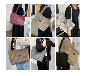 Collage of large canvas tote bags in various colors including pink and striped patterns