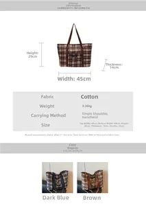 Spécifications de taille et options de couleur pour le grand sac cabas à carreaux