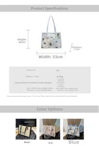 Détails des dimensions et matériaux du grand sac cabas floral en PU disponible en trois couleurs