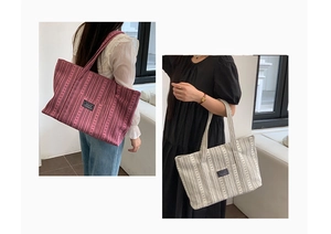 Detail showing pink and beige striped canvas tote bags for daily commuting and shopping