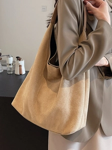 Large camel suede tote bag for women, minimalist shoulder bag for daily commuting