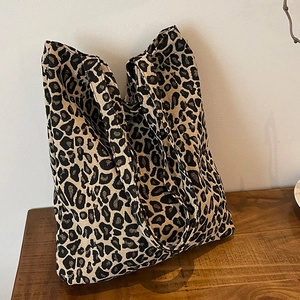 Women Canvas Leopard Zebra Print Tote Bag Large Capacity Open Top Shoulder Bag Stylish Animal Pattern Everyday Commuting Bag