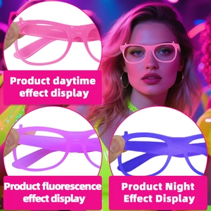 Vista de detalle de las gafas luminosas mostrando efectos diurnos y de neón nocturno