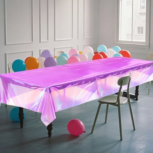 Holographic laser party tablecloth in iridescent pink-purple for birthday decorations