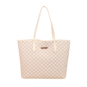 Fashionable cream tote bag with minimalist M-letter pattern and dual shoulder straps