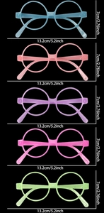 Dimensiones detalladas de gafas redondas para fiesta en cinco colores fluorescentes