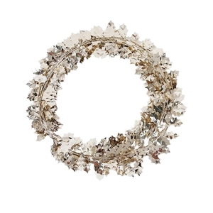 Champagne gold Christmas berry leaf wreath decoration with metallic texture on white background