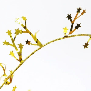 Glistening gold wire garland with Christmas star ornaments for festive party decoration