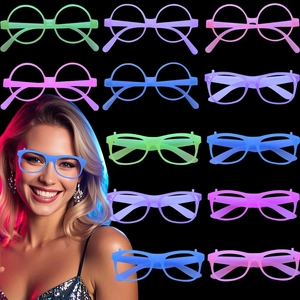 Glow party glasses set with colorful neon frames for Halloween and festive events