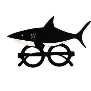 Funny shark party glasses with black and white decorative frames for sea themed celebrations