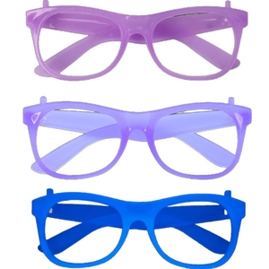 Three-piece set of creative DIY building block glasses frames in pink, purple, and blue colors