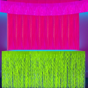 Neon neon party fringe curtain and bright green wave table skirt for festive events