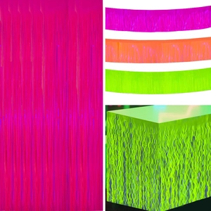 Neon Fluorescent Foil Fringe Curtain Table Skirt Halloween Birthday Party Decoration Tinsel Backdrop Photo Prop Event Supplies