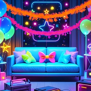 Fluorescent Neon Star Tinsel Garland For Party Decoration Hanging Ribbon For Christmas Festival Stage Backdrop Event Decor