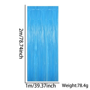 Sky blue tinsel fringe curtain backdrop for neon theme parties, 1m x 2m size decoration