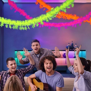 2m neon star garland with pink green and orange plush strips for party decoration