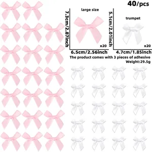 Detailed size guide for 40pcs DIY satin bows with large and small dimension measurements
