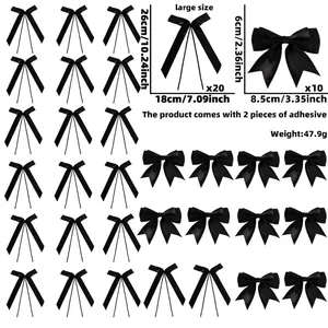 30-piece black satin bow decoration set with large and small sizes for party DIY decor