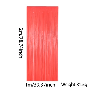Coral tinsel foil fringe curtain for party decor, size 1m by 2m with size labeling