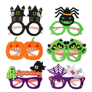 6er-Pack Halloween-Partybrillen mit Kürbis-, Geister- und Spinnennetz-Filzdesigns