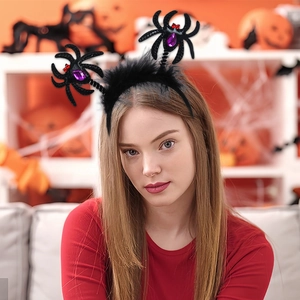 Halloween spider headband with purple and red sequins for festive party costumes