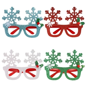 Lot de 4 montures de lunettes de Noël avec flocons pailletés et détails de houx festifs