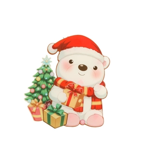 Cartoon polar bear with Christmas tree and gold gift box festive hanging decoration