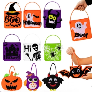 Halloween felt treat bags featuring pumpkin, ghost, and bat designs for kids party