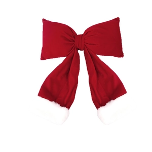 Large red velvet Christmas bow with white faux fur trim for festive home tree decoration