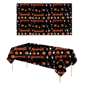 Nappe d'Halloween rectangulaire avec motifs citrouille et squelette sur fond noir