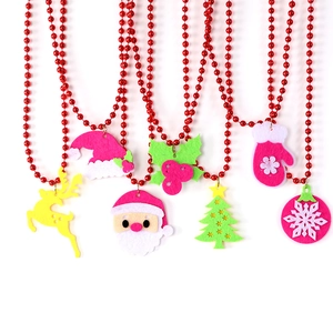Fluorescent Christmas Bead Chain Necklace For Party Santa Claus Reindeer Snowflake Pendant Festive Decoration Jewelry