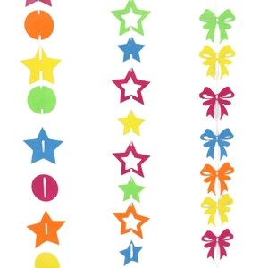 Fluorescent neon party felt banners with star and circle shapes for birthday wall decor