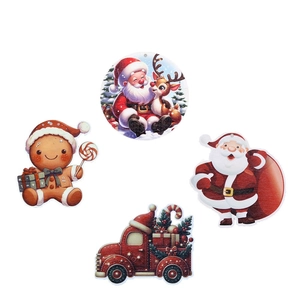 Wooden Christmas ornaments set featuring Santa, Gingerbread Man, and festive red truck
