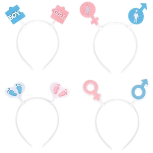 Set di cerchietti Gender Reveal rosa e blu con scritte Boy e Girl per feste di baby shower