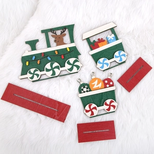 Christmas wooden mini train set with reindeer engine and festive gift box ornaments