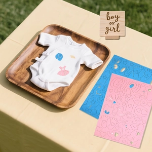 Kit DIY Gender Reveal avec body blanc et autocollants en feutre thermocollants rose bleu