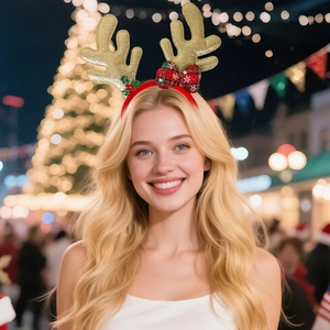 Glitzernder Rentier-Geweih-Haarreif mit roter Karoschleife für Weihnachtsfeiern