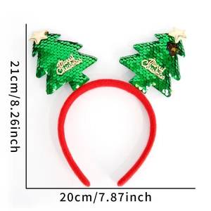 Maße des Weihnachtsbaum-Haarreifens: 21 cm hoch und 20 cm breit mit Pailletten