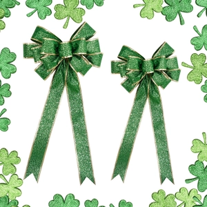 St Patrick's Day Green Gold Glitter Bow Pendant Irish Party Ribbon Large Hanging Bow Ornament For Home Festive Door Decor