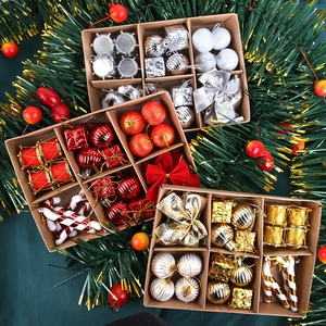 Vintage Christmas Tree Hanging Ornament Gift Box Set With Plastic Baubles Bows Candy Canes And Drums For Holiday Party Decor