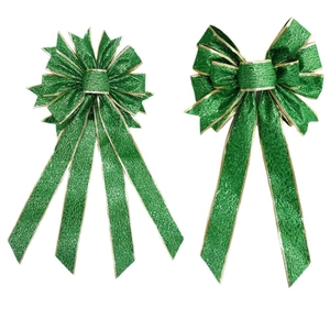 Green glitter St. Patrick's Day bows with gold edges for festive party door decorations