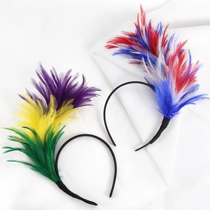 Serre-tête plumes de carnaval en violet or vert et rouge blanc bleu pour les fêtes