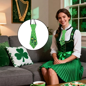 St. Patrick's Day groene stropdas met klaverpatroon en elastische band voor feestjes