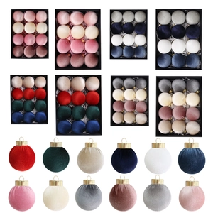 12-piece velvet Christmas ball ornaments set in various colors with golden caps