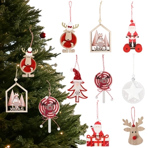 Christmas Wooden Ornaments Cartoon Santa Claus Reindeer Lollipop Hanging Decorations For Christmas Tree Party Home Decor Gift