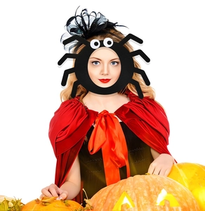 Detail of felt spider mask with white eyes for kids Halloween costume party